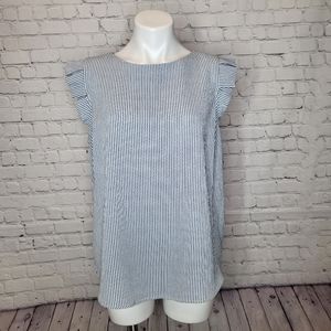 Monteau Ruffle Sleeve Blue Stripe Top Size XL